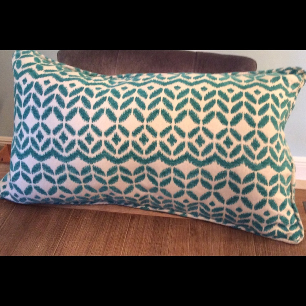 Teal and White Custom Down Lumbar Pillow 24”